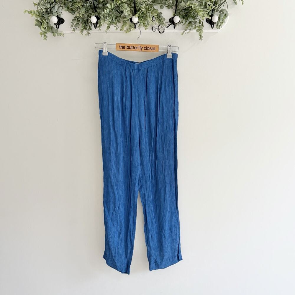 Everlane Pants Womens M Blue Crepe Crop Crinkle Elastic Waist Pull On the S 6090